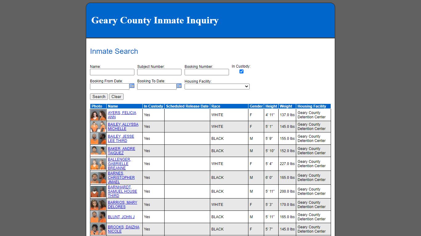 Geary County Inmate Inquiry